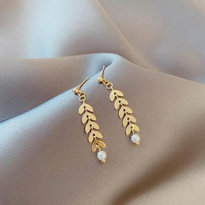 Leaf Design Gold Plated Zircon Earrings