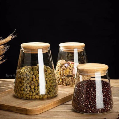 1 Pc Glass Jar With Bamboo Lid - 750 Ml