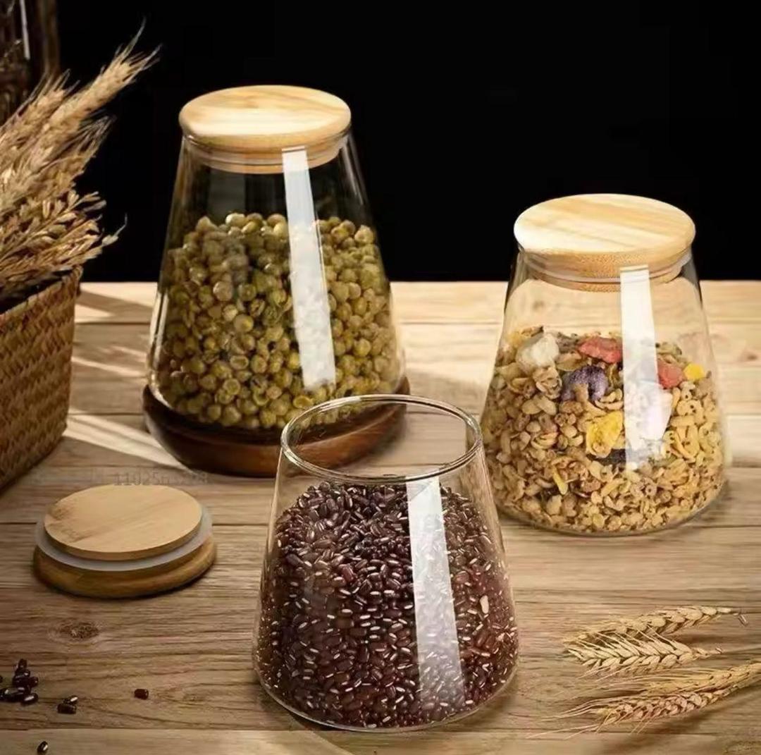 1 Pc Glass Jar With Bamboo Lid - 750 Ml