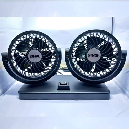 Car Fan Dual Head 4-Inch 12V/24V – 360° Rotating