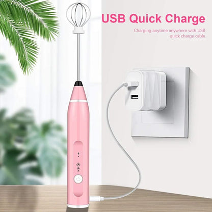 Rechargeable Handheld Milk Frother – 3-Speed Electric Coffee Mixer for Latte